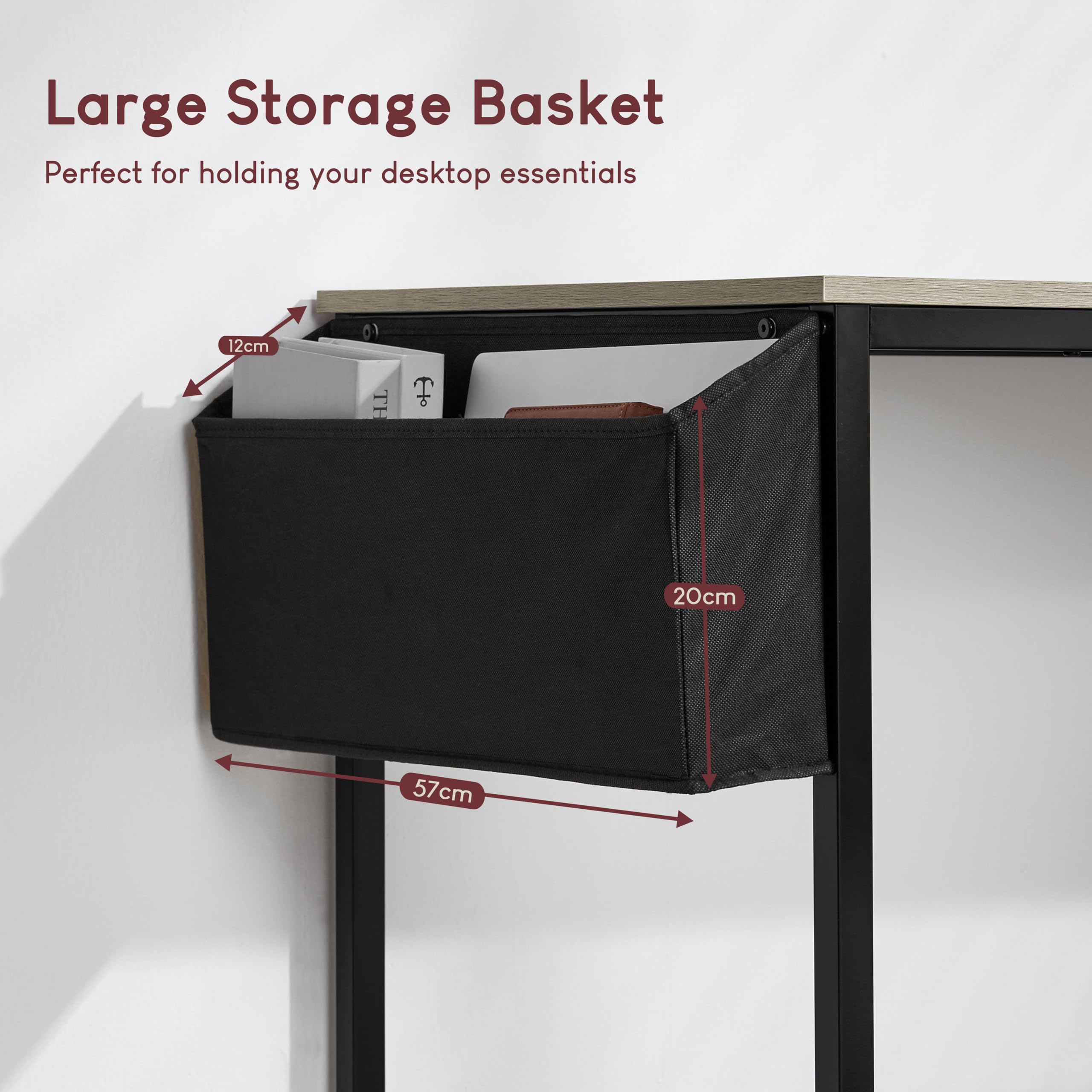 Vida Designs Brooklyn, grande scrivania per computer da 120 cm, con contenitore, scrivania per casa e ufficio, scrivania moderna in stile industriale (grigio)