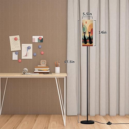 Miniatura 6 de Modern Standing Lamps Mid Century Black Cat Retro Atomic Starburst Modern Abstract Geometric Floor Lamp Metal Pole Lamp with Linen Lampshade for