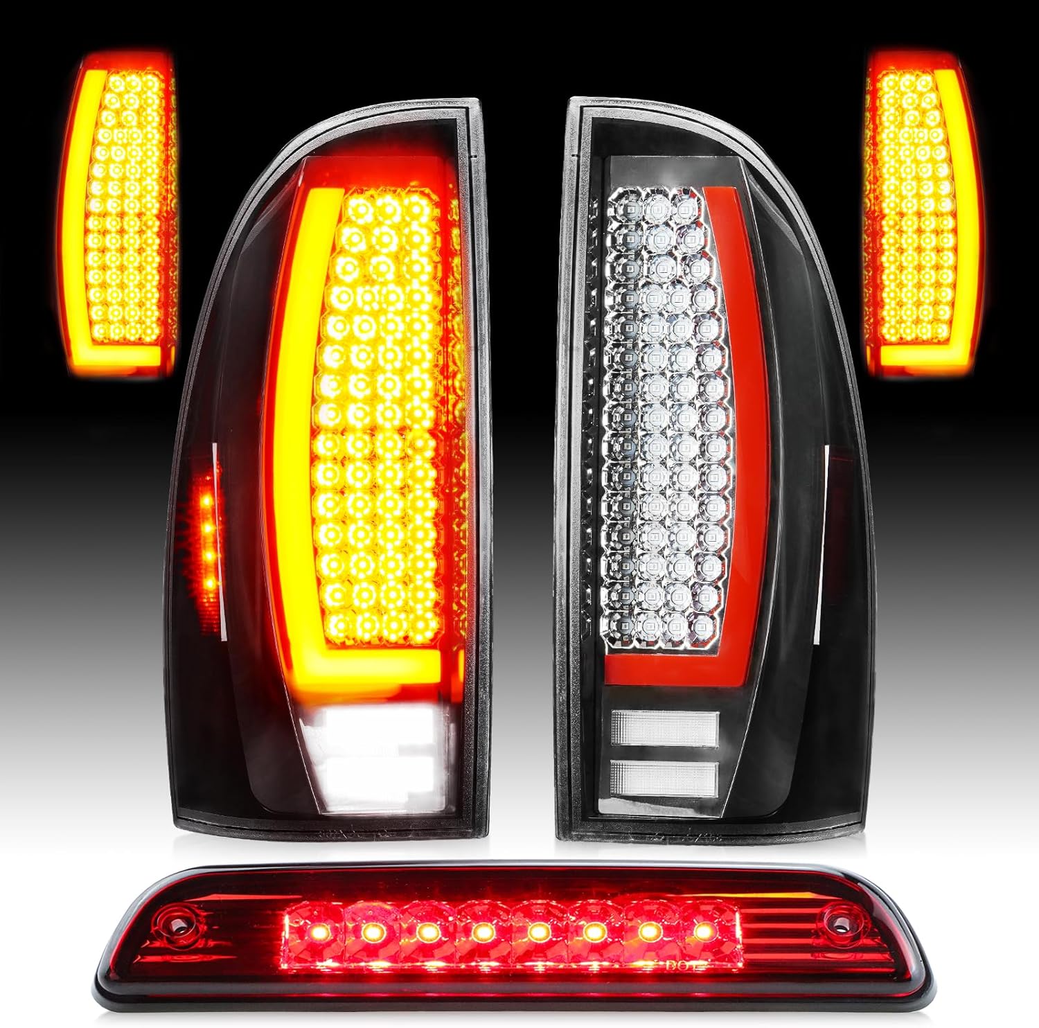 LED Tail Light Assembly + 3rd Third Brake Cargo Lamp Fit for Toyota Tacoma 2005-2015, Rear Taillight and High Mount Stop Light, 3 Pcs