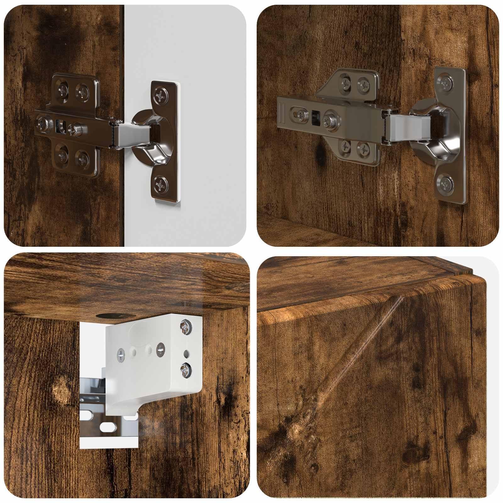 SYDE Armario Espejo Roble Ahumado 59 x 17 x 55 cm | Montaje en pared, Puerta con bisagras, Madera resistente a humedad, Uso interior