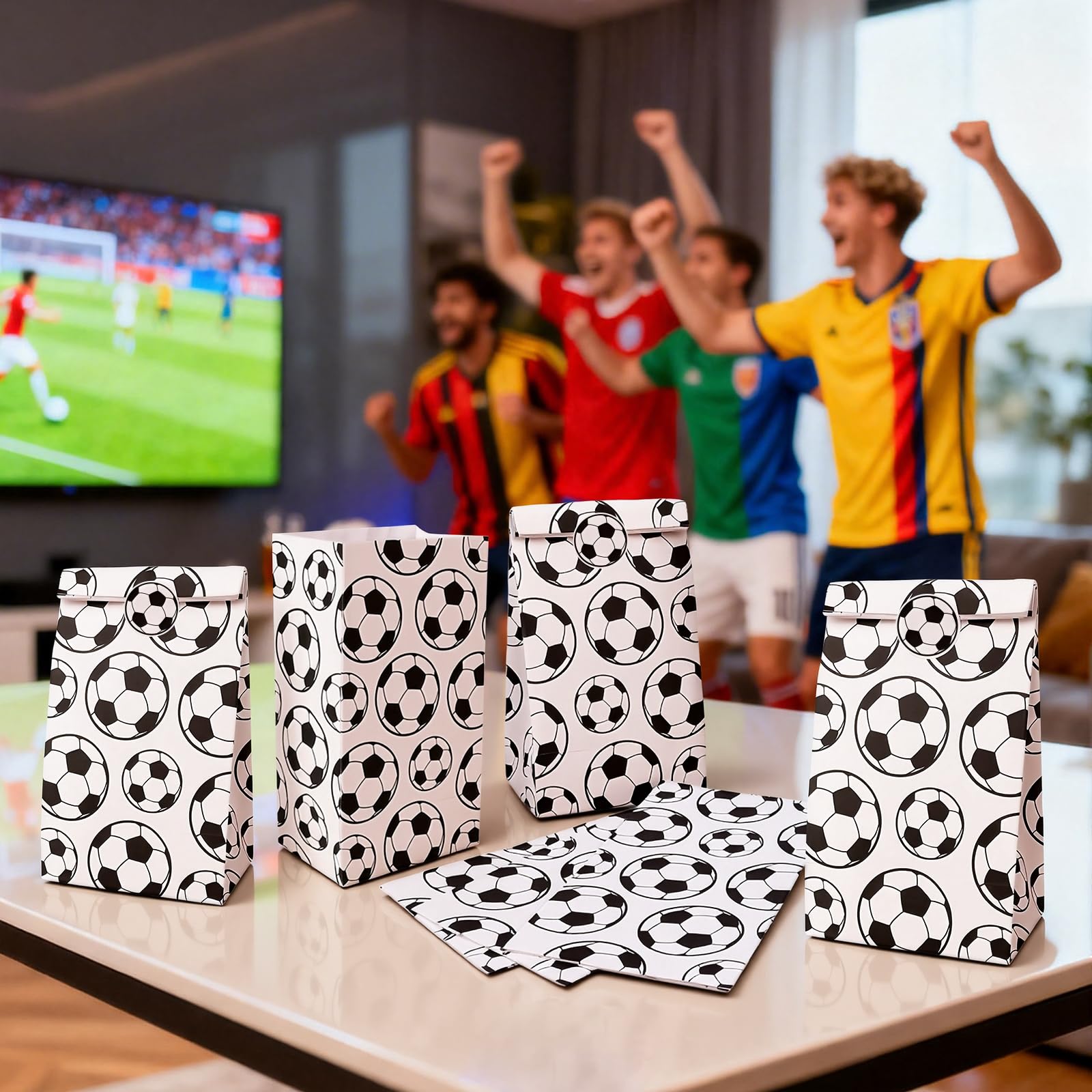 Abilat 24 Stück Fußball-Geschenktüten mit Aufklebern, Fußball-Süßigkeitentüten, Partygeschenktüten, Geschenktüten für Jungen, Mädchen, Kinder, Sportthema, Geburtstag, Babyparty, Party-Dekorationen