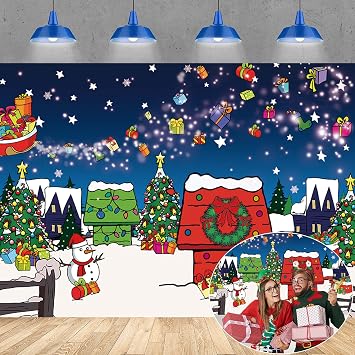 Christmas Red House Backdrop 7x5FT Comic Winter Xmas Tree Snow Night Kennel Photography Background for Family Kid Christmas Holiday Birthday Party Decoration Supplies Photo Props