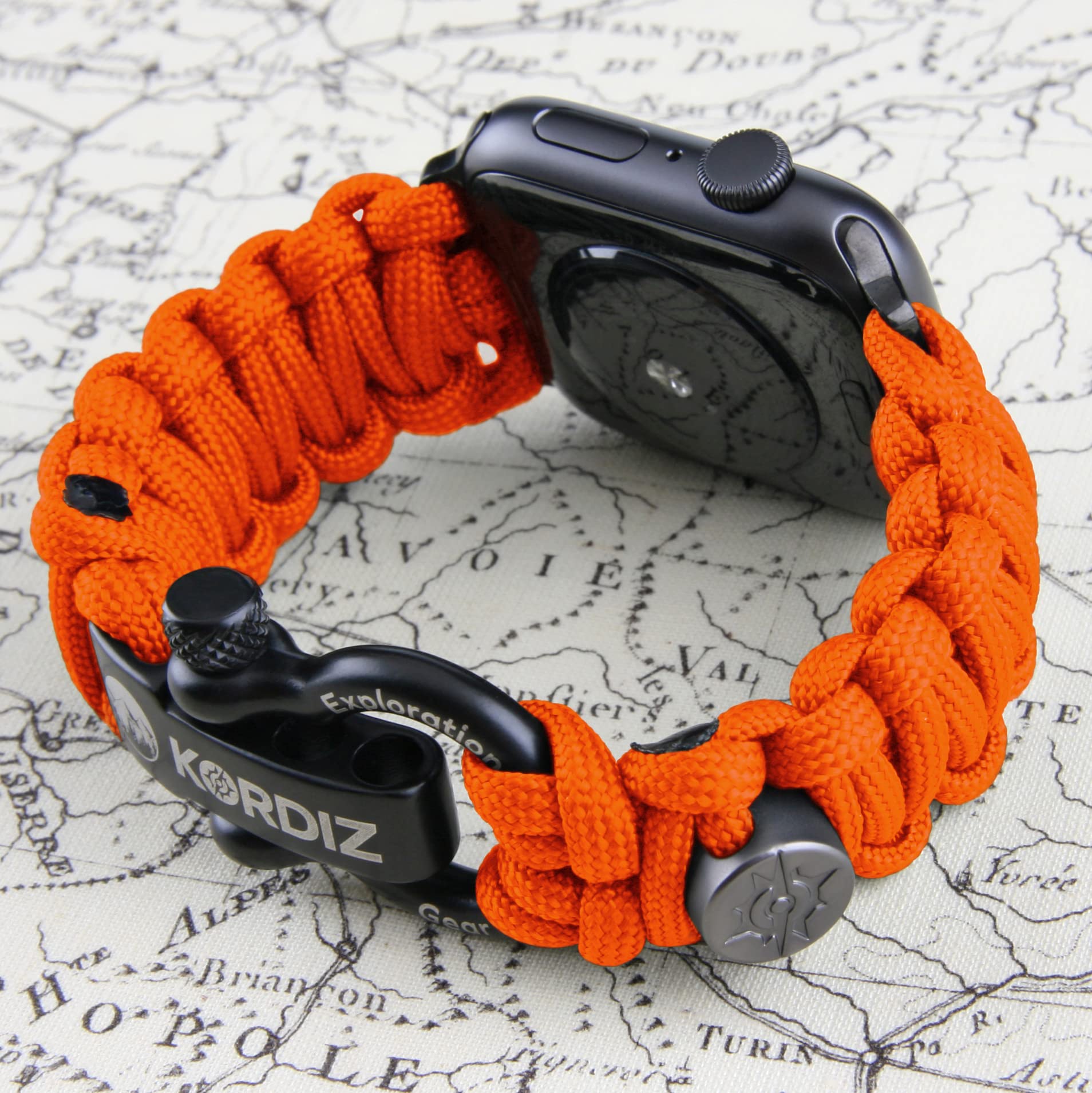 KORDIZ Survivor - Paracord Apple Watch Band Compatible with Apple Watch Series 8/7/6/5/4/3/2/1/SE & Ultra - 42mm 44mm 45mm 49mm - with Stainless Steel Adjustable Shackle (Orange, L for Ultra 49mm)