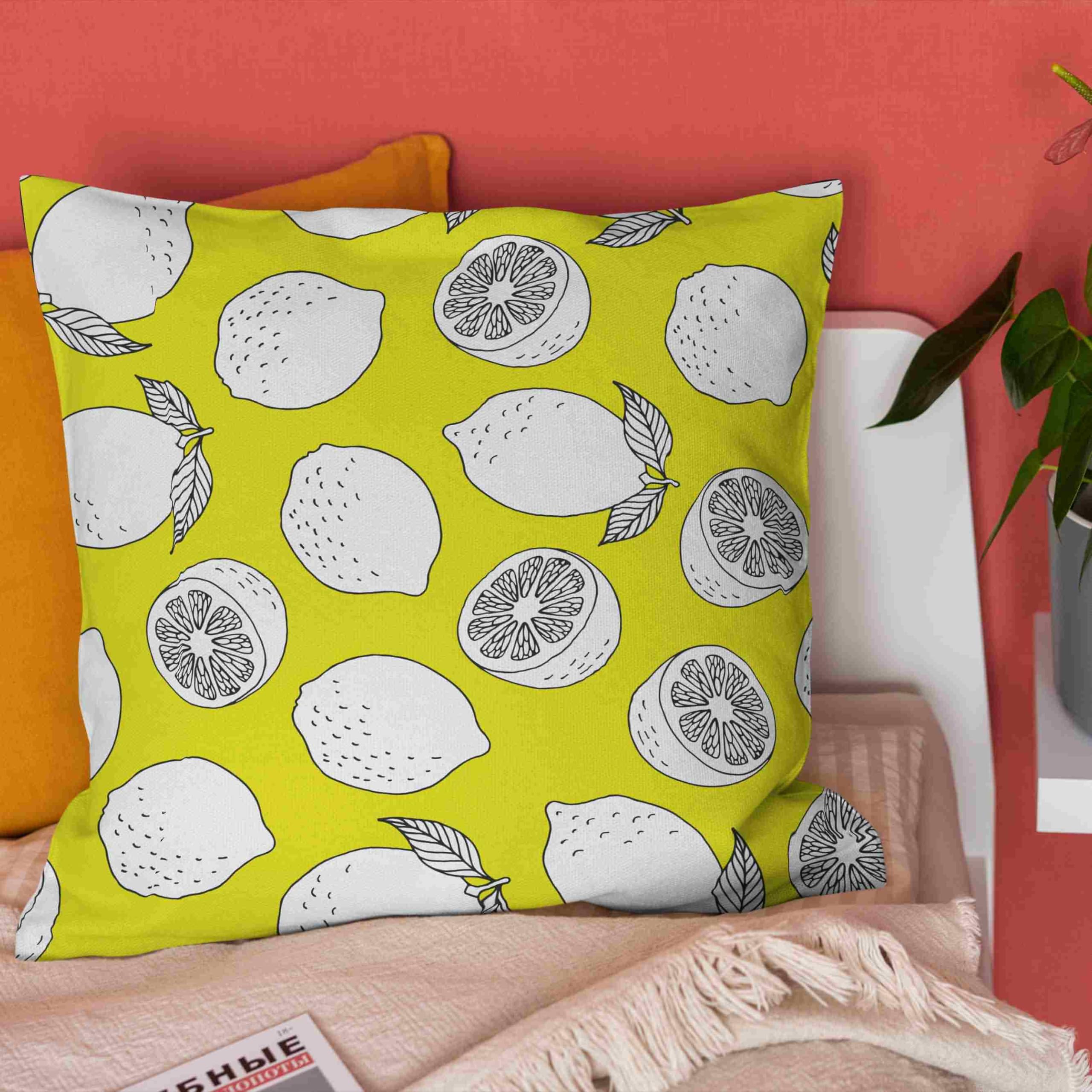 Lniane poszewki na poduszki świąteczne 50 x 50 cm, cytrynowe poszewki na poduszki, długie, prostokątne, na patio, sofę, z zamkiem błyskawicznym, dekoracja sofy, 4 szt