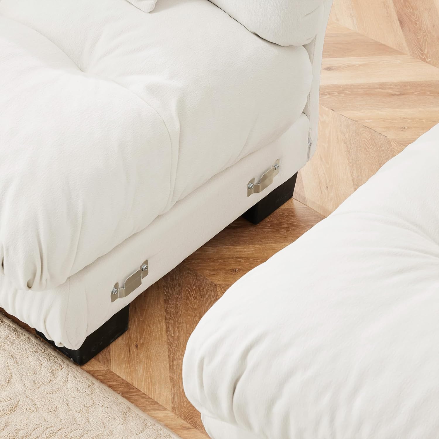 Close-up of sofa section connection mechanism
