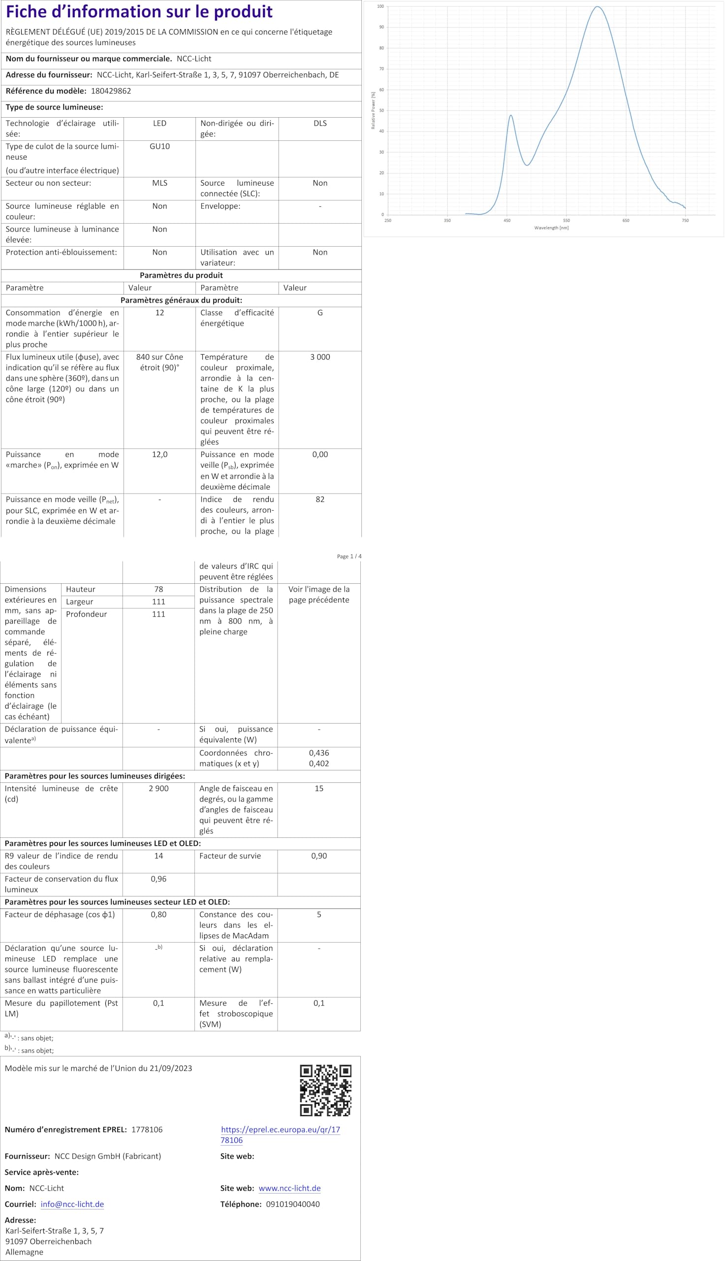 Ampoule Réflecteur LED PAR16 GU10/4,9W(64W) 450 Lm 6500 K Blanc Lumière Du Jour Transparent 3 Pièces