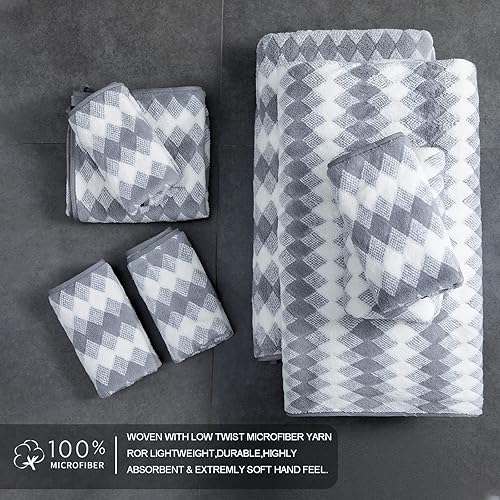 Miniatura 7 de Juego de toallas de baño de 8 piezas, color gris, 2 toallas de baño grandes de gran tamaño, 2 toallas de mano y 4 toallas faciales, juego de toallas