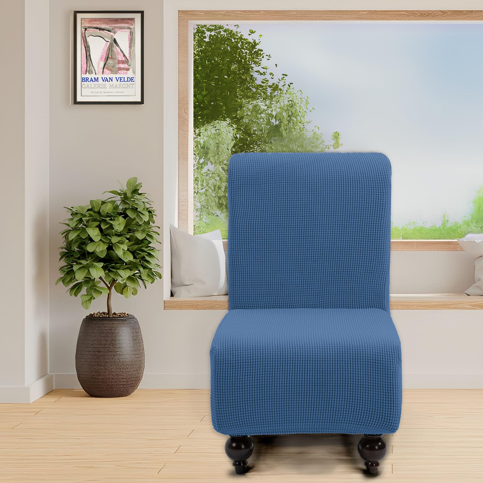 TIANSHU Copridivano Senza Braccioli, Copridivano 1 Posti Senza Braccioli Elasticità Jacquard Antiscivolo Copridivano Clic Clac Pieghevole Regolabile (1Posti, Denim Blue)