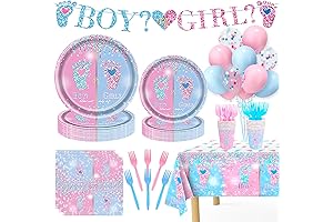Gender Reveal Party Decorations 146Pcs Disposable Paper Plates Napkins Cups Tablecloth Baby...