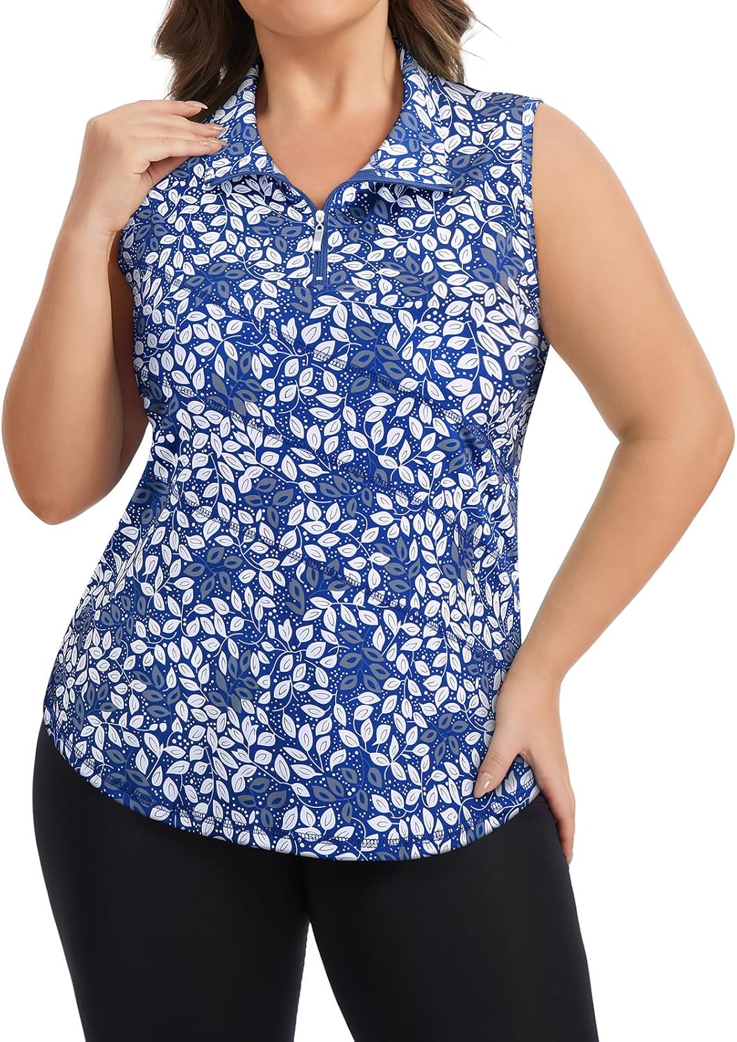 Koscacy Plus Size Golf Polo Shirts for Women Sleeveless Zip Up Athletic Tennis Shirt Dry Fit Workout Tank Tops