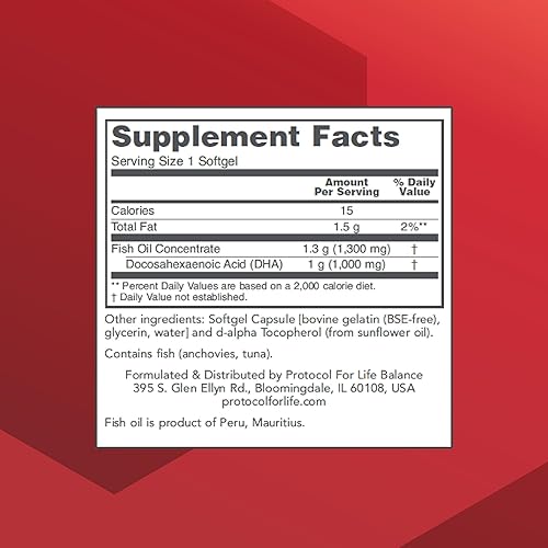 Miniatura 2 de Protocol DHA-1,000 Extra Strength - DHA 1,000 mg - Suplemento de aceite de pescado - Salud y apoyo cerebral* - Fácil digestión - Sin OMG y Halal -