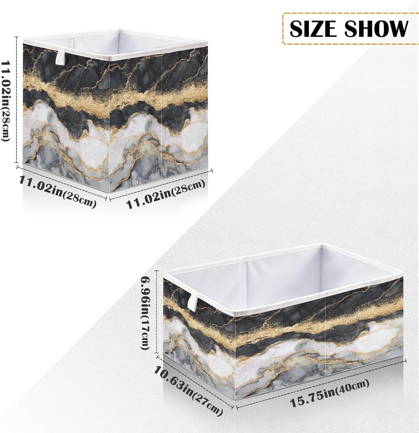 Bolaz Gold Black Marble Closet Organizers Storage Cubes Storage Bins Shelf Baskets Containers for Home Kids Room Toys Office,Rectangle image 3
