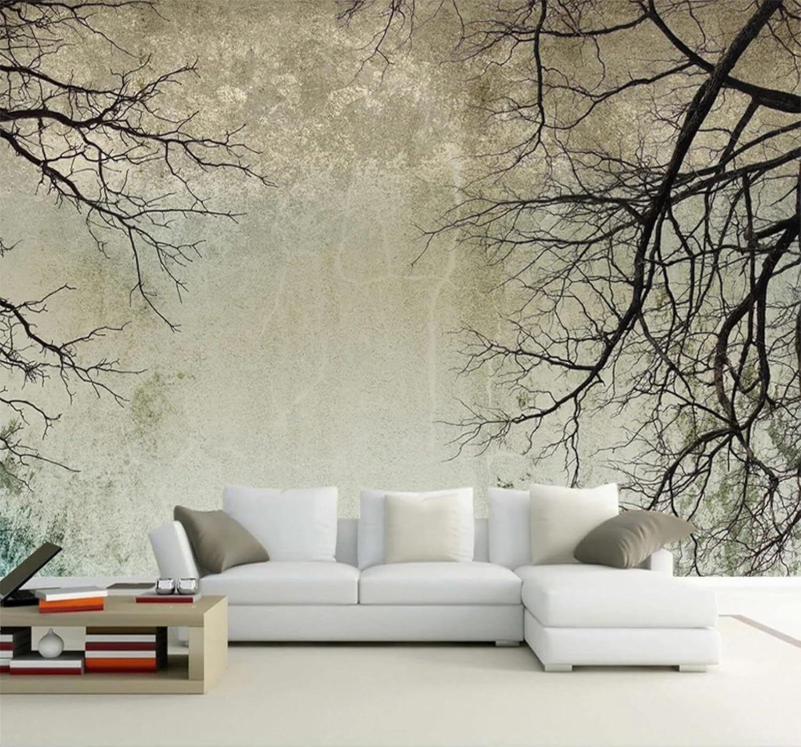 XLMING Retro Creative Abstract Branches Art 3D Wallpaper Silky Texture Home Study Office Grey Dining Room Sofa Bedroom Living Room TV Backdrop-350cm×256cm