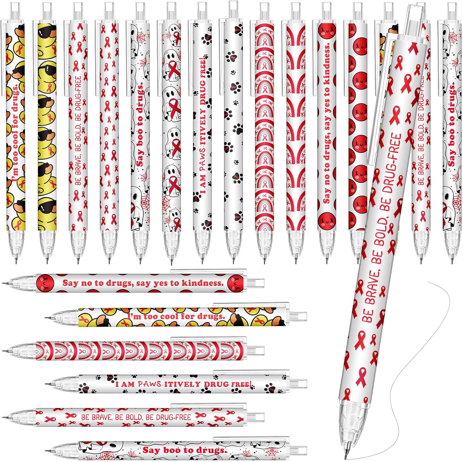 Sinload 210 Pcs Red Ribbon Say No to Drugs Awareness Pencils 0.7mm Mechanical Pencils Drug-free Red Ribbon Week Prevention Event Business Charity Party Favor for Teen School Class Student