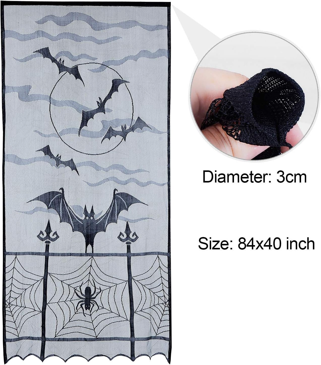 Black Friday - 80% OFF N&T NIETING Halloween Decorations Indoor, 40 x 84 Inches Black Lace Spider Web Bats Door Window Curtain for Halloween Holiday Party Decoration