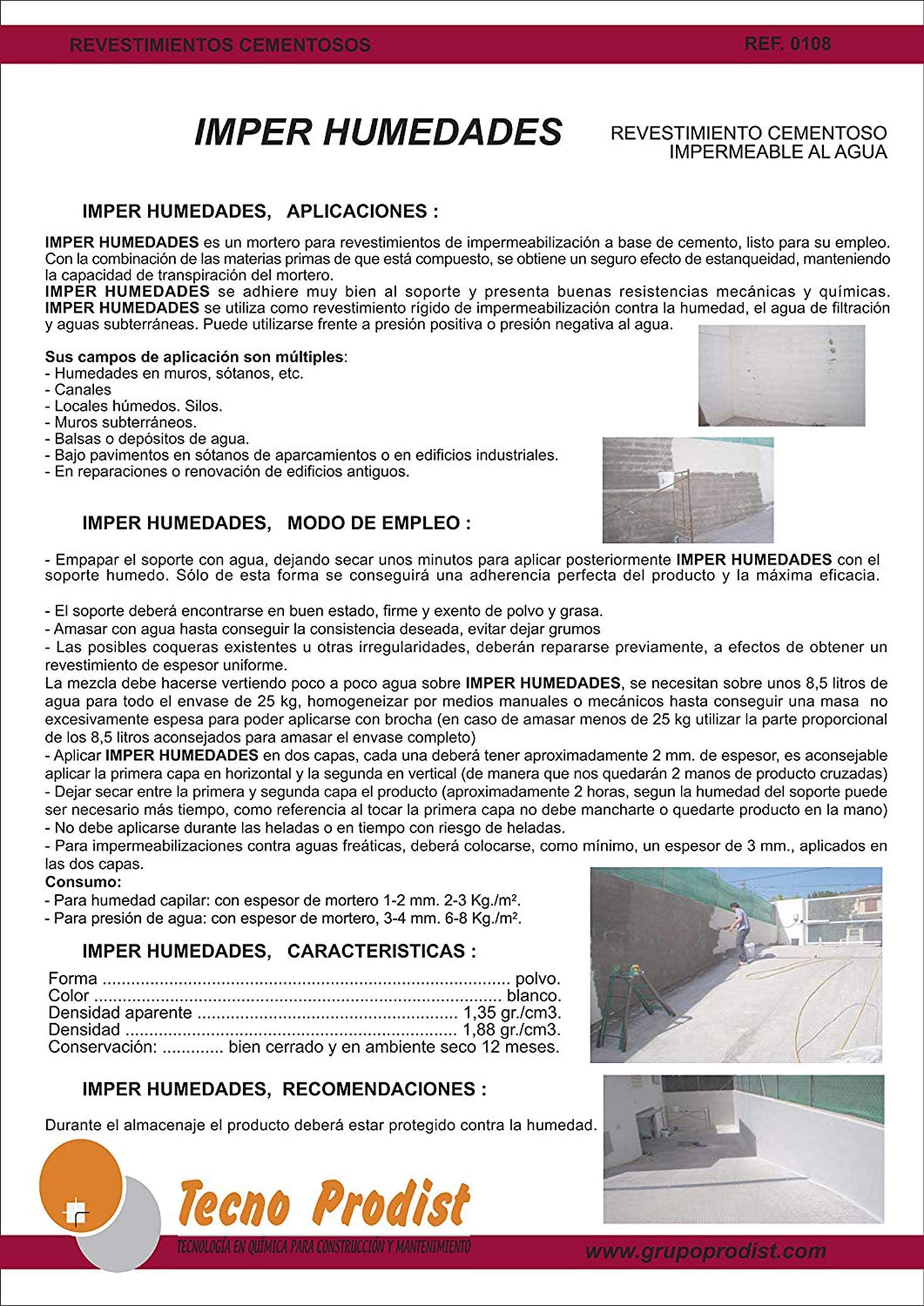 IMPER UMIDITÀ di Tecno Prodist - (5 kg) - Malta Per Muratura, Impermeabilizzante - Trattamento Umidità Muri/Cantine Ecc. Malta Impermeabilizzante Facile Da Usare