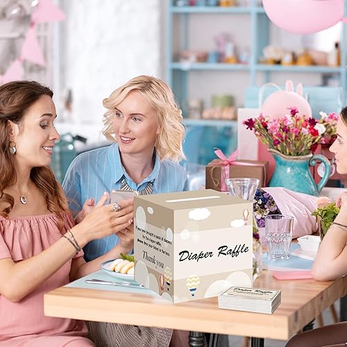 Miniatura 6 de Juego de juegos de baby shower Pin the Sticker en el juego de pañales y 50 boletos para rifas de pañales con caja para decoraciones de fiesta de