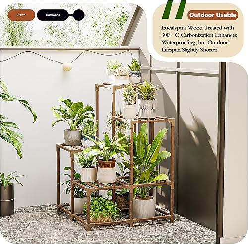 Miniatura 60 de Bamworld - Soporte grande de maderas para plantas de exterior, macetero grande para sala de estar, patio, balcón y jardín