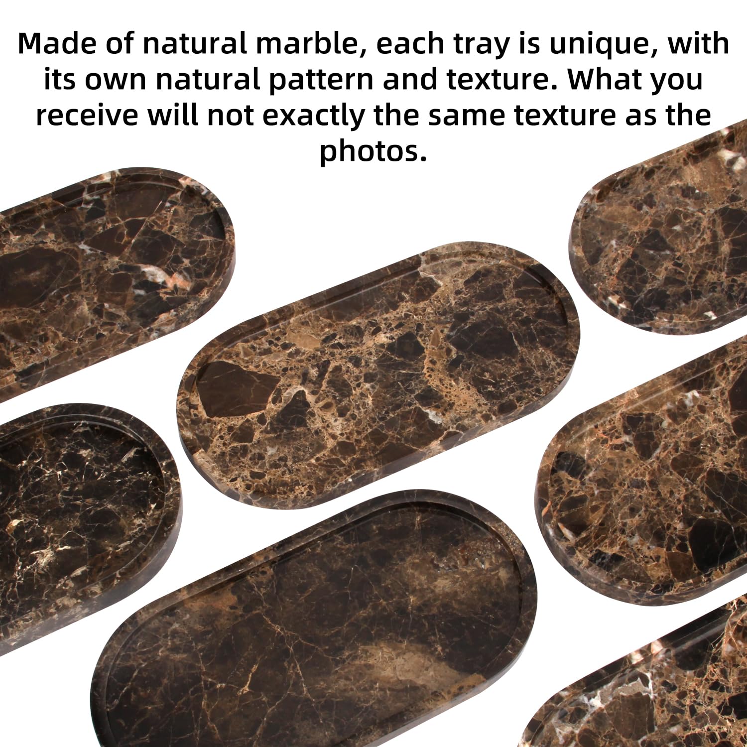 Bandeja Ovalada de Mármol, Marrón Oscuro, 30 x 15 x 2 cm | Natural, Lujo, Bandejas Baño, Decorativas para Perfume, Joyas, Maquillaje, Tejidos, Toallas, Plantas