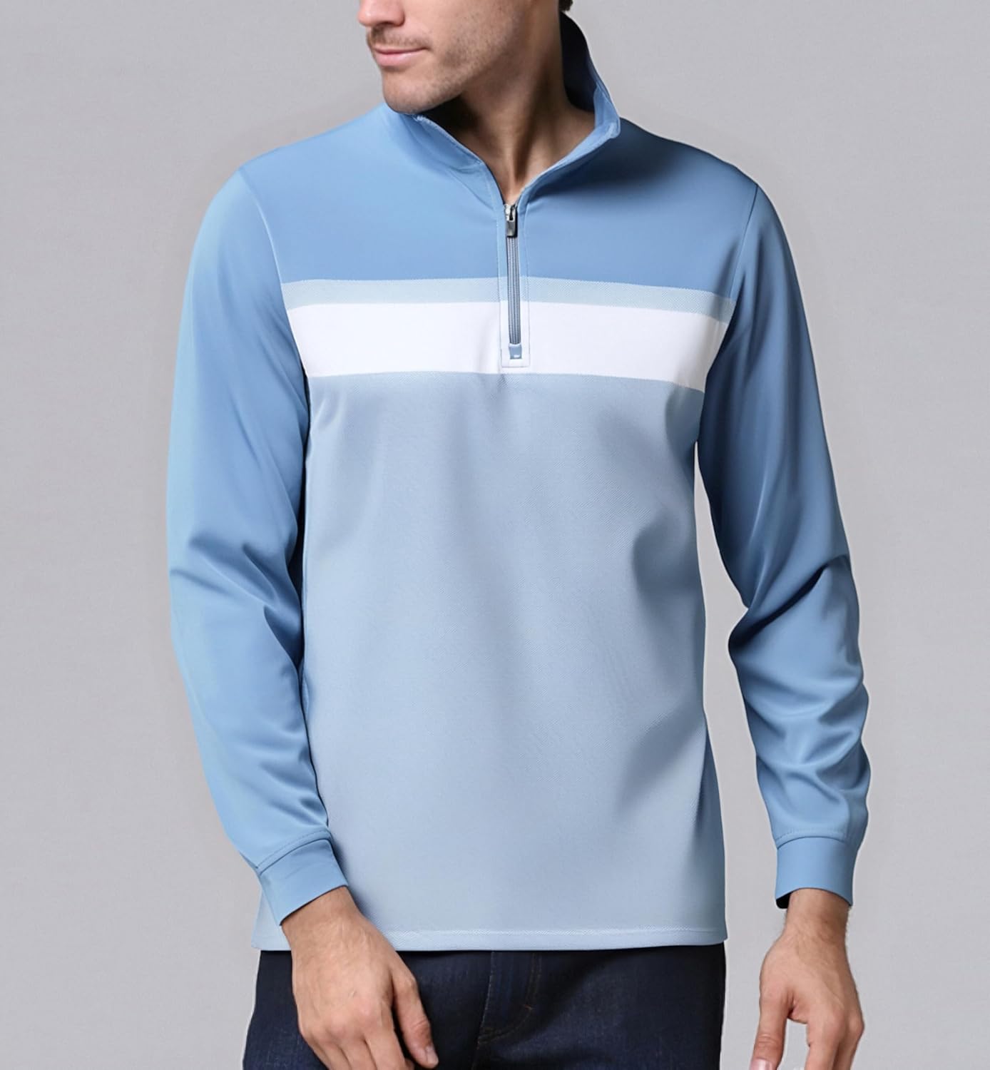 Damipow Mens Quarter Zip Pullover Golf Shirts Long Sleeve Zipper Sweatshirt Dry Fit Polo Outdoor Running Shirts for Men - Image 2