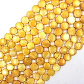 HAAMIIQII 12mm Dyed Yellow Coin Sea Shell Beads Semi Precious Loose Gemstone Beads for Jewelry Making Strand 15 Inch 31-33pcs