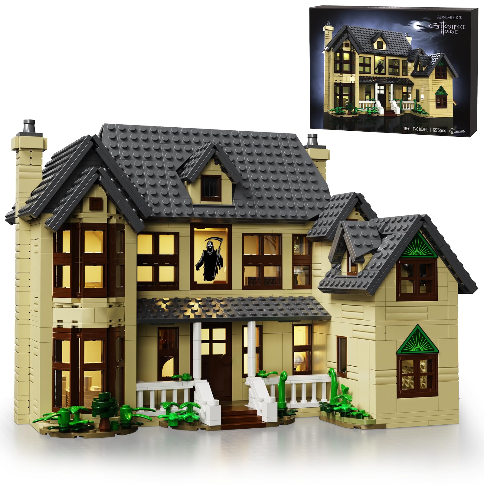 Ghostface House Building Block Set, Spring Hill Estate Scary Movie Horror House Building Toy, Halloween Decoration Gift for Man, Woman or Horror Film Fans 18+(1275Pcs)