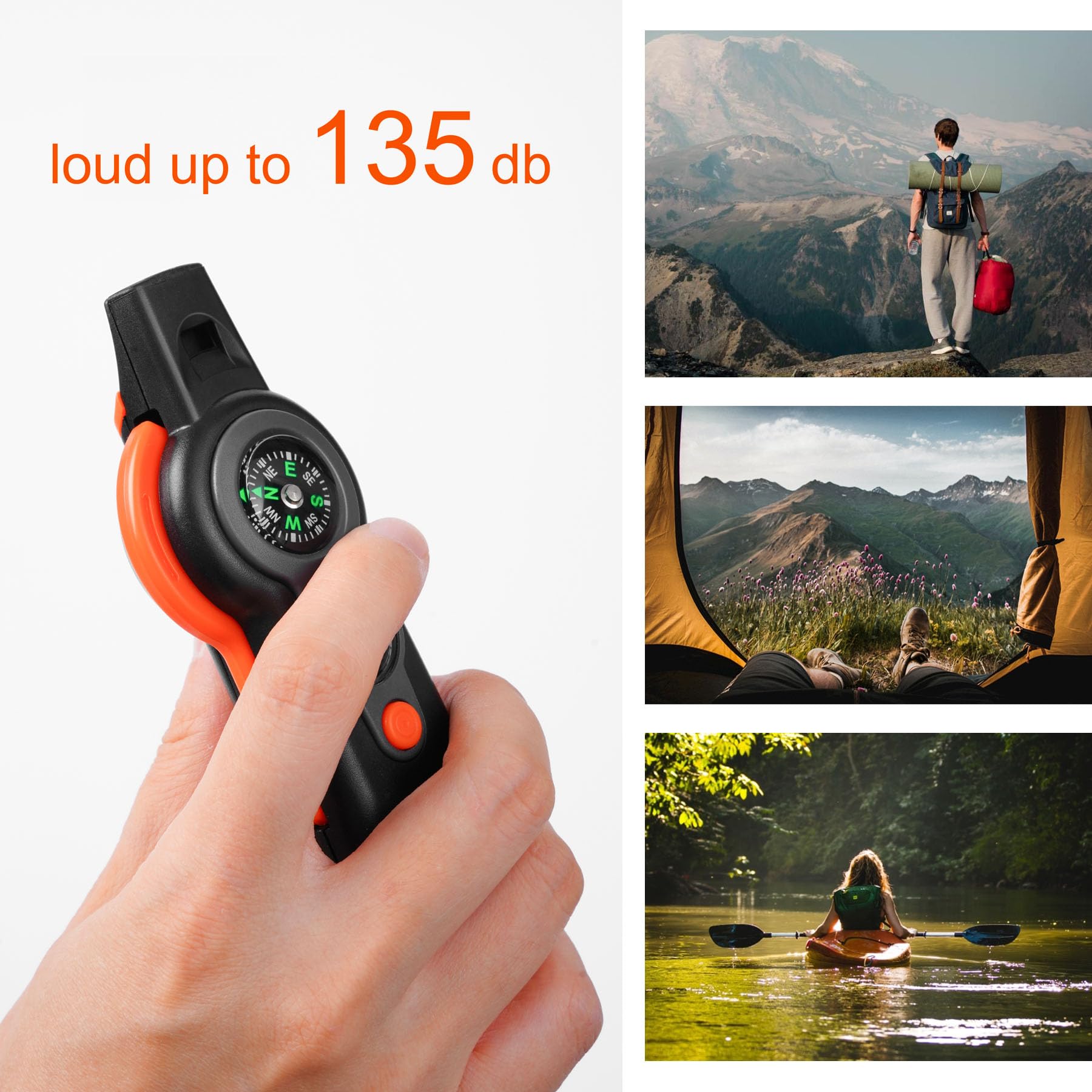 Silbato con función de Supervivencia de Emergencia, Silbato de Seguridad Multifuncional para Exteriores con cordón, Ideal para Kayak, canotaje, Senderismo, Camping, Escalada, Caza, Pesca