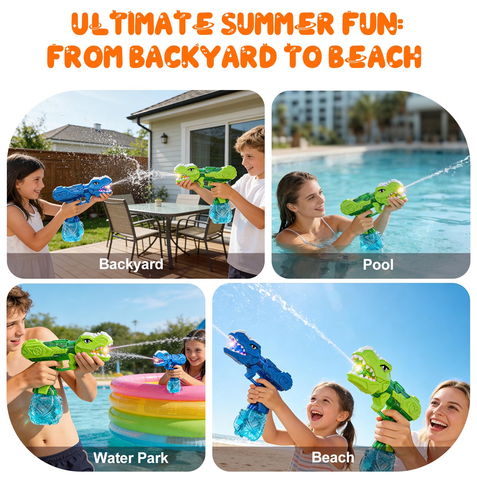 2 Pezzi Pistola ad Acqua Elettrica Per Bambini, Pistole ad Acqua con luci ed Effetti Sonori, Portata di 7-8M Electric Water Gun Giocattolo Blaster ad Acqua per Feste Estive Giardino Piscina Spiaggia