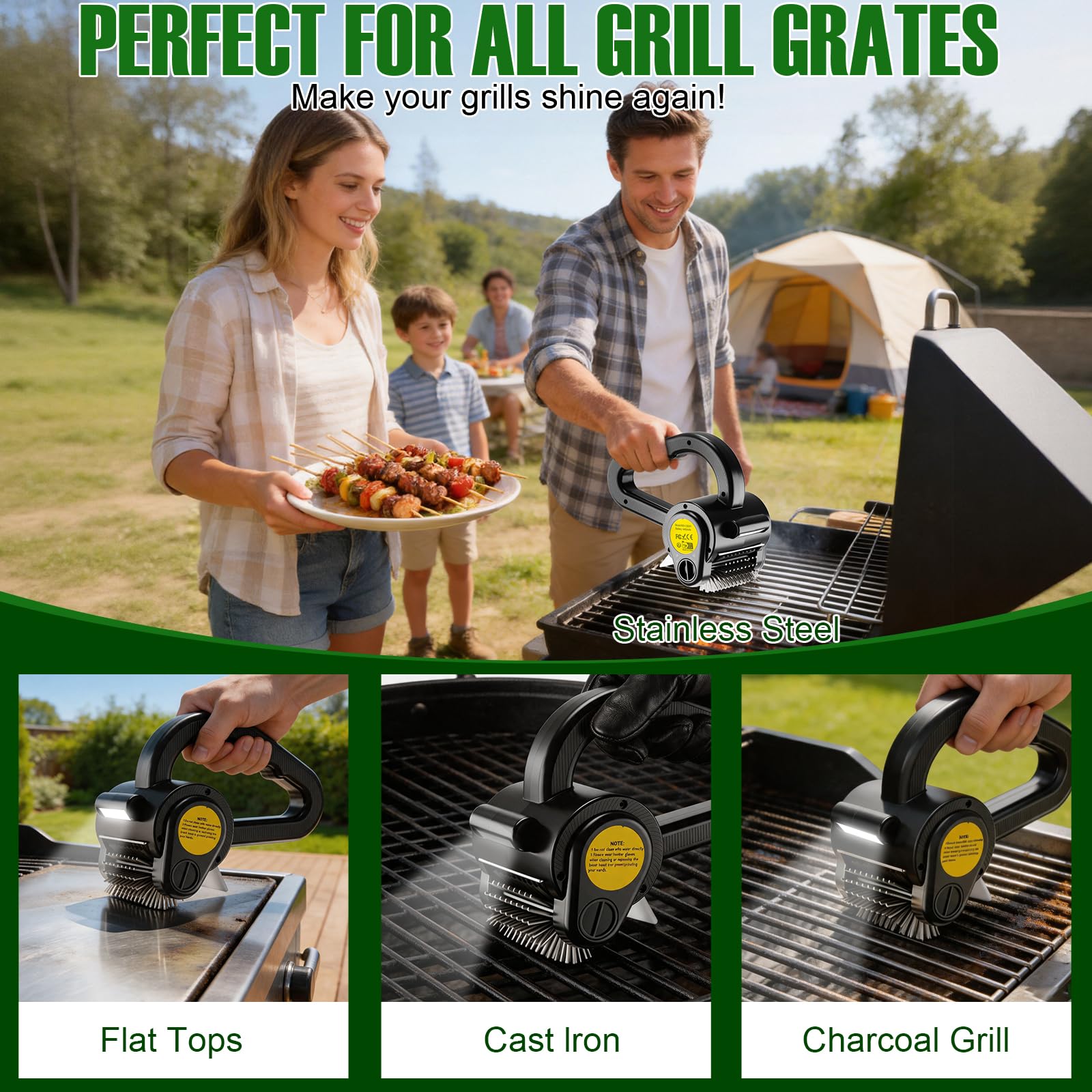 Cepillo eléctrico para parrilla al aire libre, limpiador de parrilla recargable de 4400 mAh con luz LED/pantalla, cepillo de limpieza inalámbrico de 150 minutos de tiempo de funcionamiento para