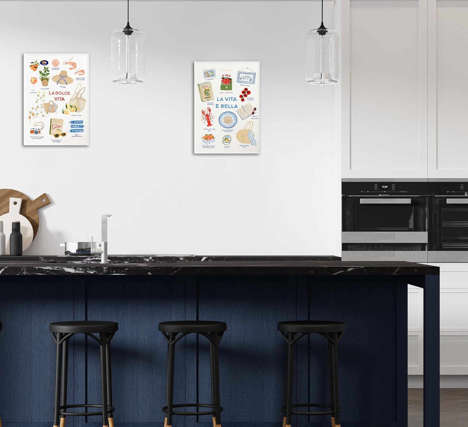 2Pcs Fashion kitchen Wall Art The Duo Captured The Sunny Painting Picture Wall Decor Carefree Spirit of Ltaly With A Stylish Set Poster Print Artwork for Bar Kitchen Dining Room Restaurant Decortion