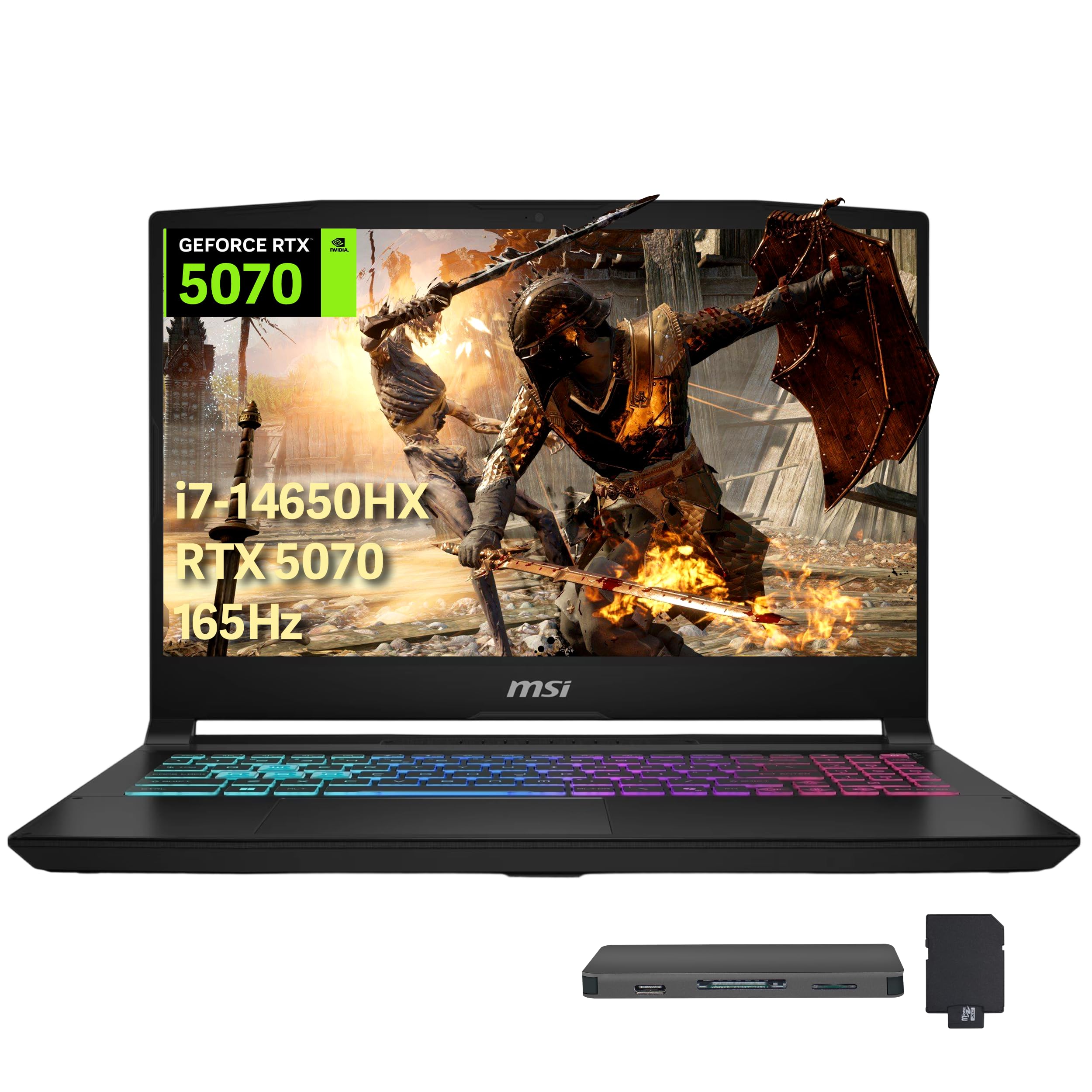 Katana 15.6" QHD 165Hz Gaming Laptop, Intel i7-14650HX, NVIDIA GeForce RTX 5070 8GB GDDR7, 32GB DDR5, 1TB SSD, RGB Backlit Keyboard, Wi-Fi 6E, Windows 11 Pro, Black, 1TB Docking Station Set