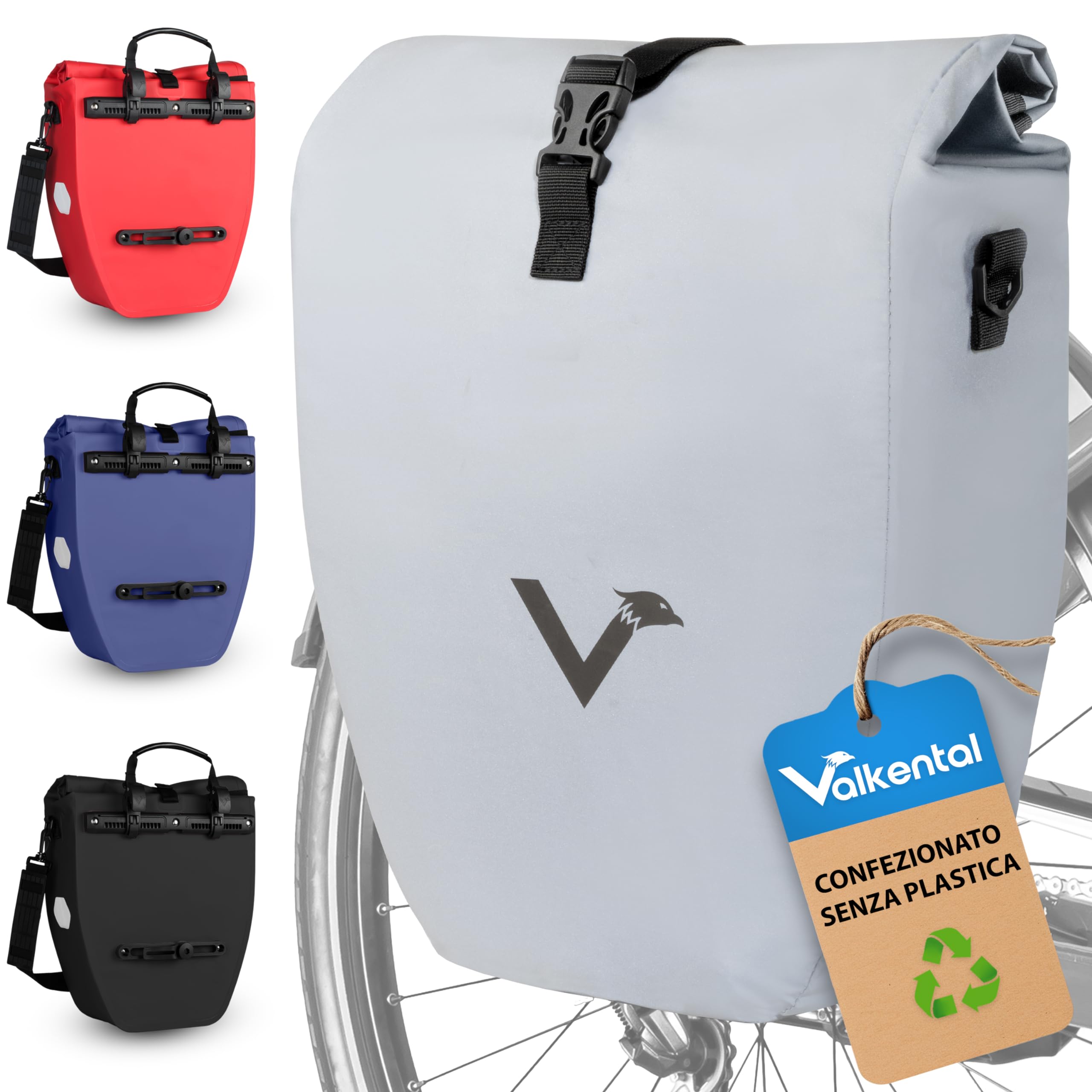 Borsa Bici Valkental 2in1 - Impermeabile 100%, TPU Riciclato, 23-28L, Scomparto Laptop, Per Ciclismo - Foto 8