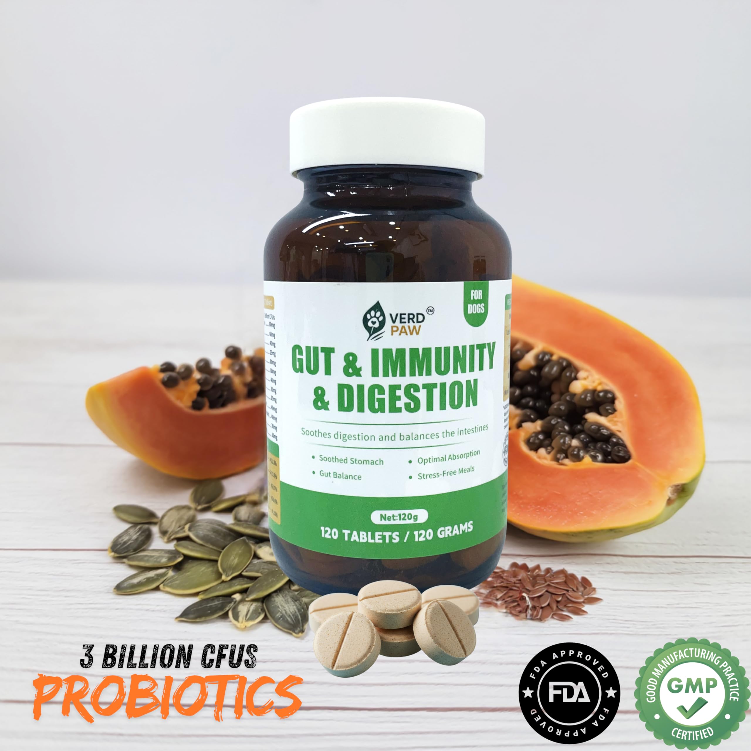 VERD PAW Gut & Immunity & Digestion Dog Tablets with Probiotics, Prebiotics - Image 2
