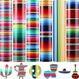 Cinco De Mayo Printed Transfer Vinyls HTV Mexican Design Heat Transfer Vinyls Serape Pattern Vinyls Striped Vinyl Sheets for Mexican Fiesta Theme Party, 9.84 x 11.81 Inch (Vibrant Colors)