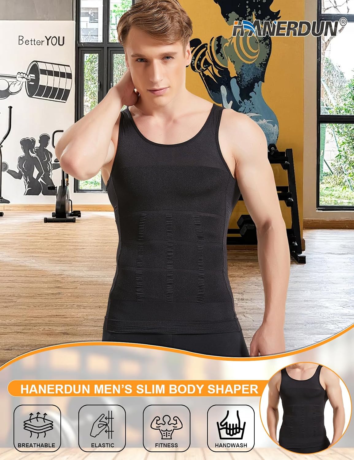 HANERDUN Men Compression Shirt Slimming Body Shaper Vest Tummy Control Shapewear Abdomen Undershirt