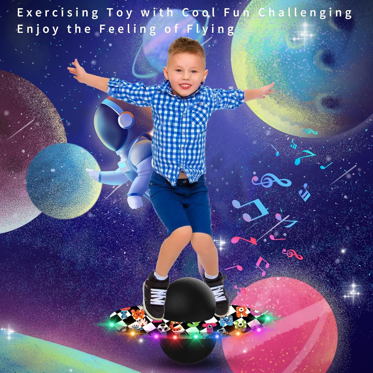Anby Colorful LED Light Up Pogo Ball with Music - Fun Balance Trick Bounce Board Jumping Ball Toy for Kids, Perfect for Outdoor & Indoor Play, Gift for Boys and Girls Up to 200 lbs