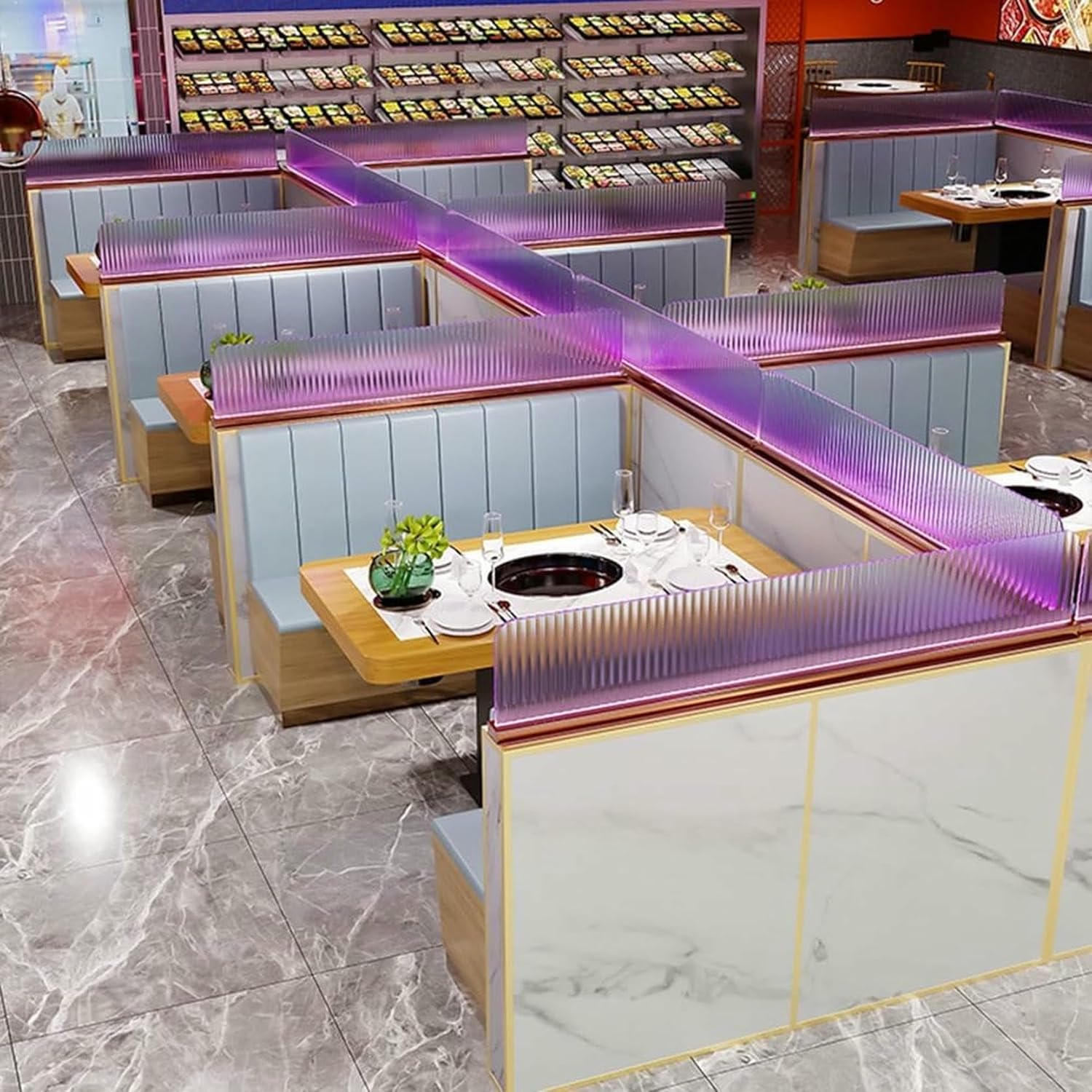 Striped Glass Table Divider for Dining Areas, Stainless Steel Office Partitions, Decorative Countertop Desk Divider, Elegant for Restaurants & Workspaces