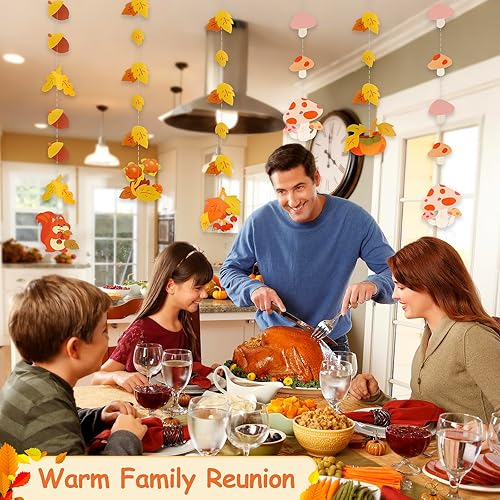 Miniatura 6 de Dayker Decoración de fiesta de otoño, guirnalda colgante de hoja de arce de hongos reutilizable, pancarta de ardilla de otoño de 22.64 pies para