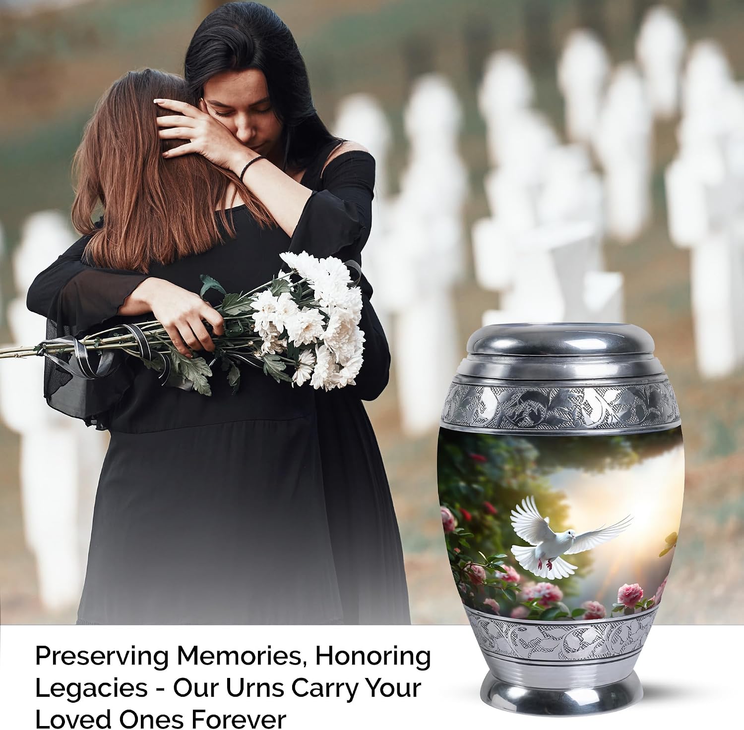 Cremation Dove Flying Over Roses Urn Human Ashes - Urns for Human Ashes Adult Male & Female - Adult Cremation Urns - Cremation Urn Human Ashes - Human Urns for Ashes (Size - 10Inch)