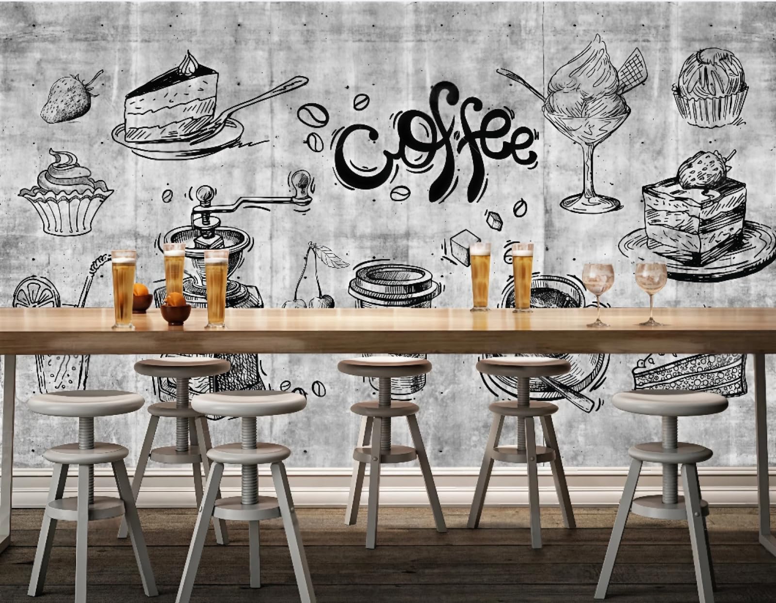 Tapeta w stylu retro, nostalgiczna cegła cementowa, ręcznie malowana cukiernia, tło deserowe, tapeta w stylu zachodniej restauracji, obraz ścienny na napoje, kawiarnia, 3D, 200 x 140 cm