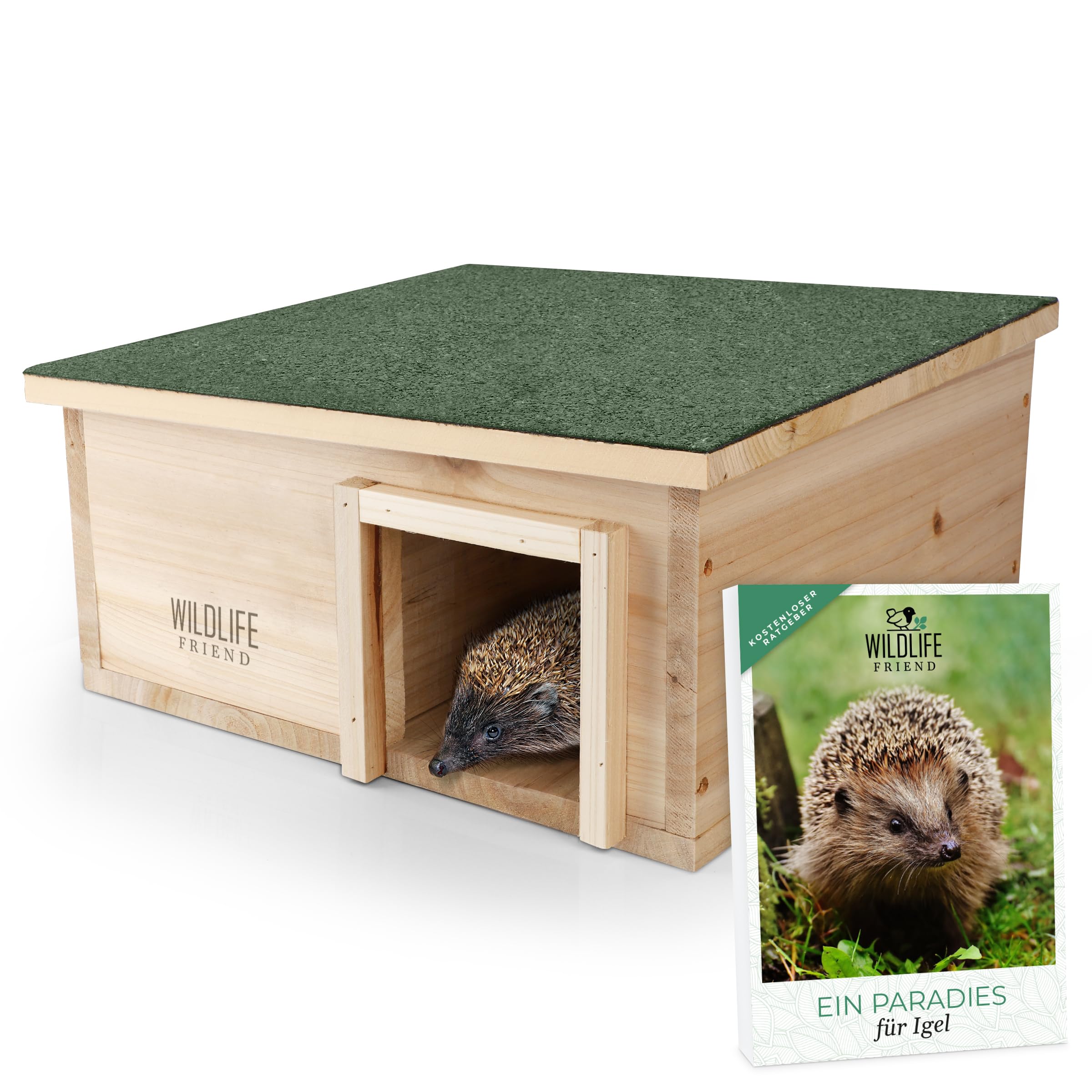 WILDLIFE FRIEND Igelhaus Winterfest Mit Boden Aus Holz - Wetterfestes Igelfutterhaus Mit Labyrinth-Eingang Und Rattenklappe - Katzensicheres Igel Winterquartier 40 x 40 x 19 cm Für Garten