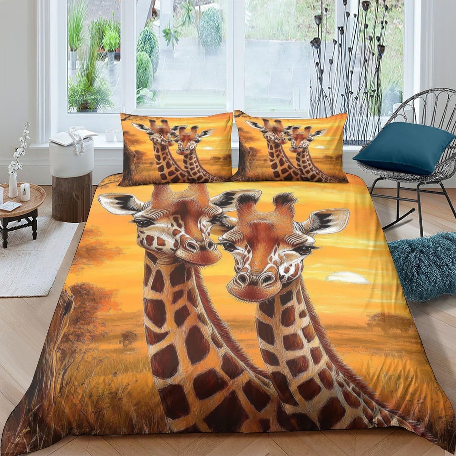 Ctjqhvkz Style-9 3D Printed Sunset Giraffe Fitted Sheet Microfiber Soft Breathable Savanna Animal Mattress Cover For Bedroom Dorm Decor Single（135X200cm）