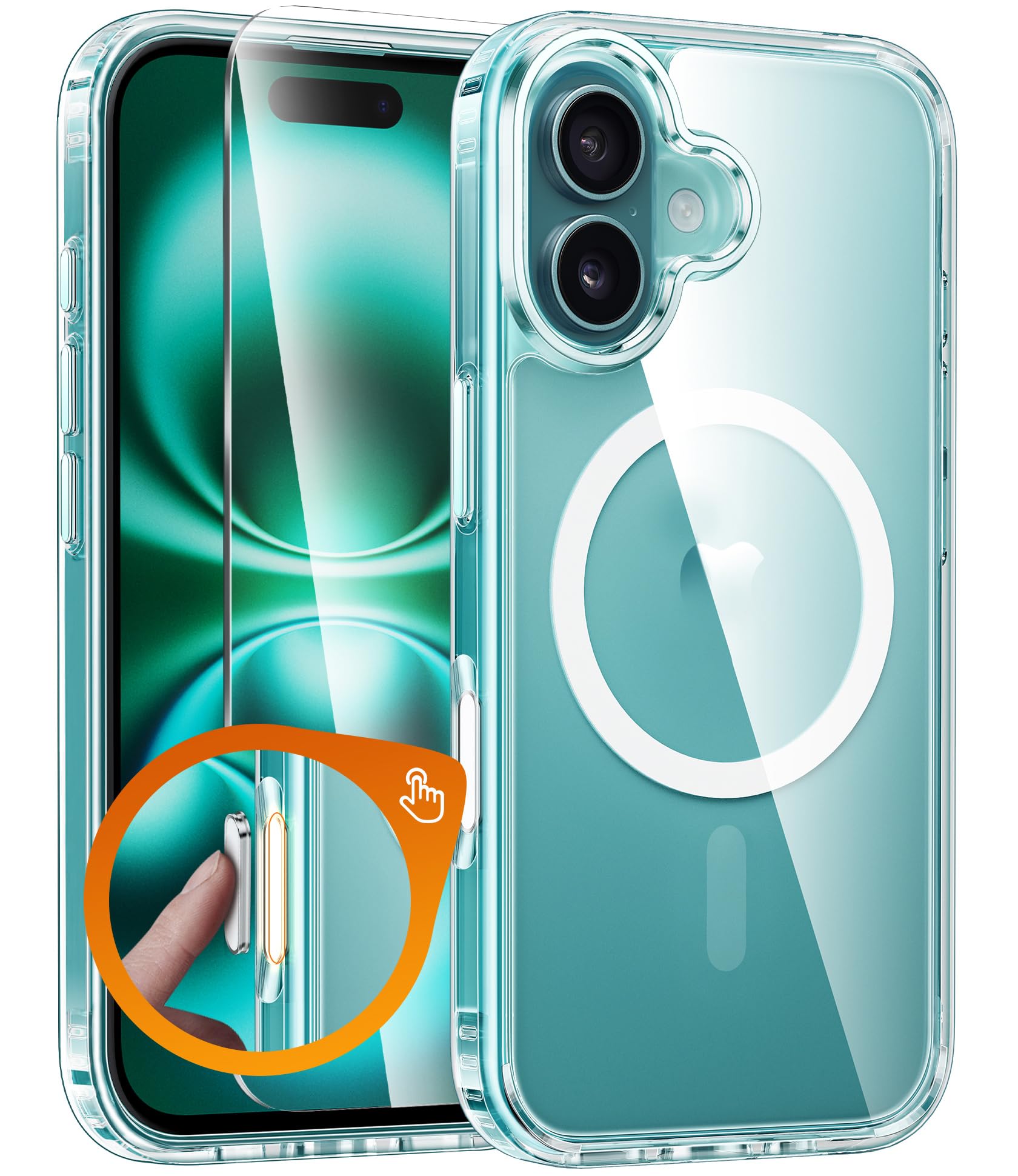 FNTCASE for iPhone 16 Phone Case Compatible with Magsafe Clear Phonecase | Screen Protector, Military Grade Drop Protection, Slim Magnetic Phone Cases, Shockproof Bumper, Transparent Cell Cover