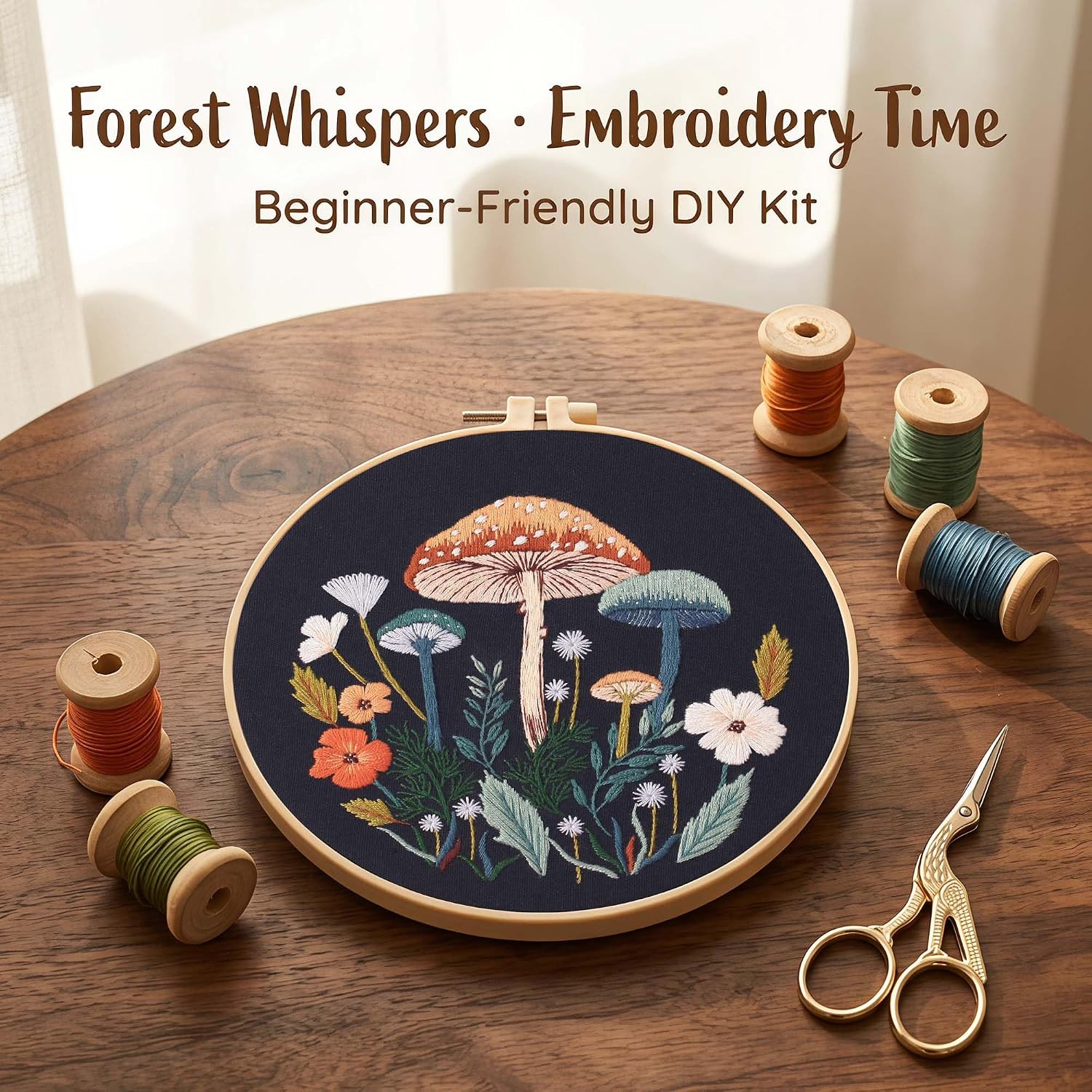 Harimau Adult Beginner Embroidery Starter Kit, Complete Set with 4 Patterns, 2 Hoops, Needles, Scissors, Instruction Guide & Stitching Video Tutorials