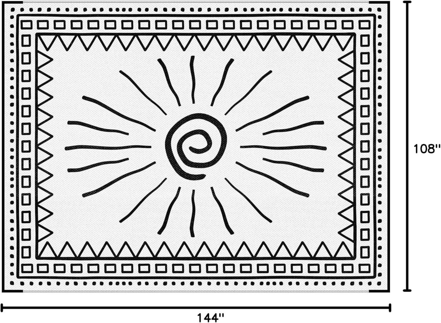 RV Outdoor Rug, 9' × 12' Plastic Straw Waterproof Rugs Lightweight Reversible RV Mat Outdoor Patio Rug with Storage Bag for Outside Camper Under Awning Backyard, Sun Print