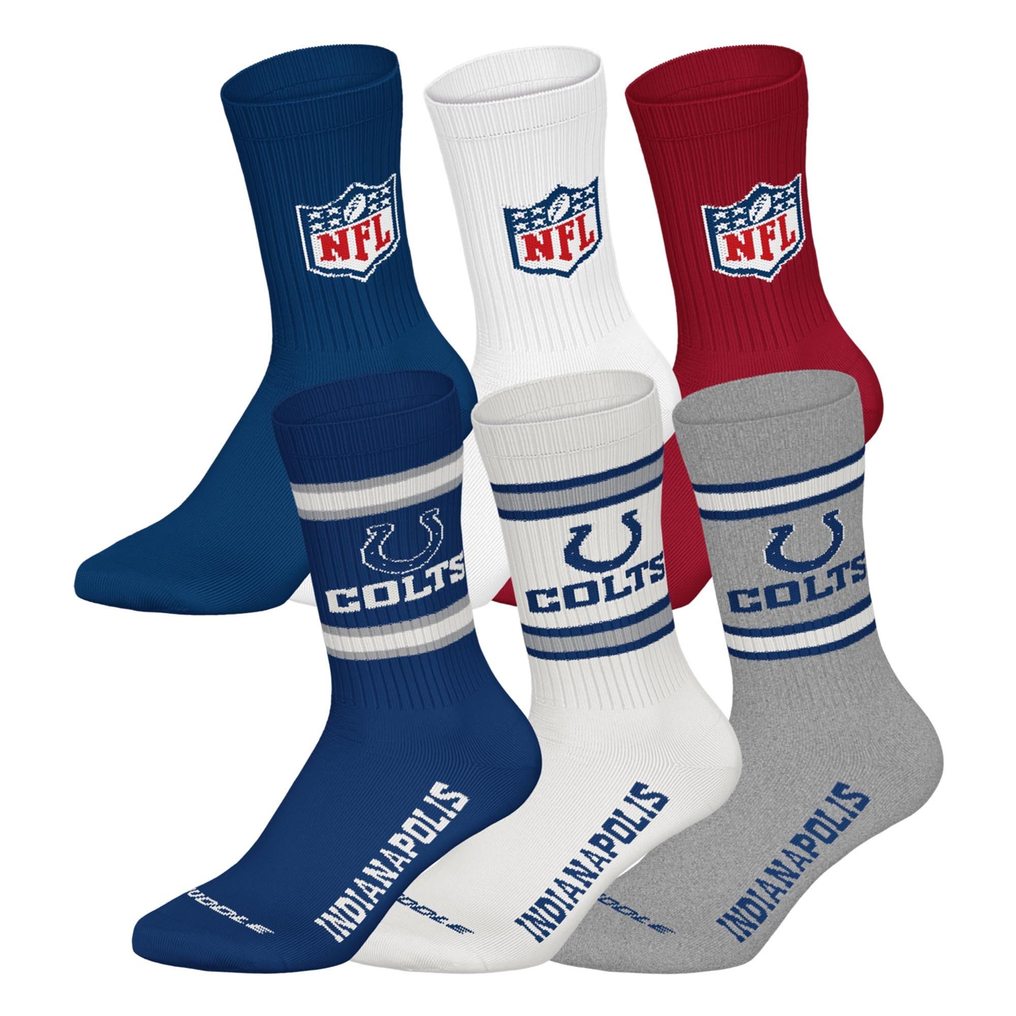 NFL Unisex Team Crew Socks, Indianapolis Colts, Mix, 43-46, Pack of 6