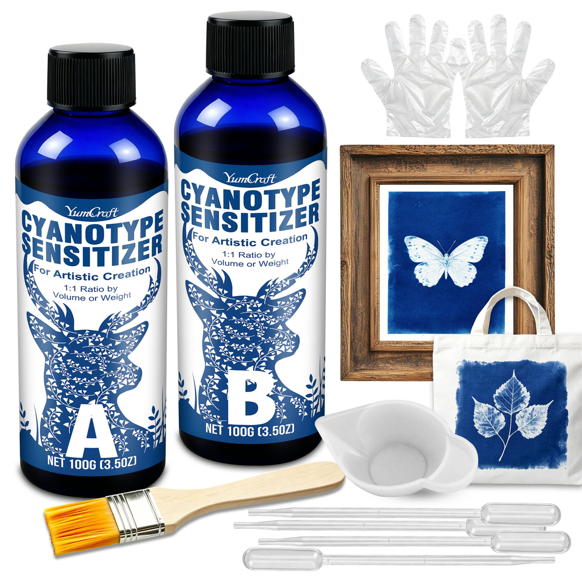 YumCraft Cyanotype Kit 200g 2-Part Sun Printing Sensitizer for Fabric Paper