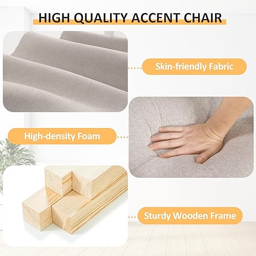 Miniatura 7 de PrimeZone Comfy - Silla decorativa de tela moderna de mediados de siglo, silla de lectura con cojín suave, ribete de cabeza de clavos y reposabrazos