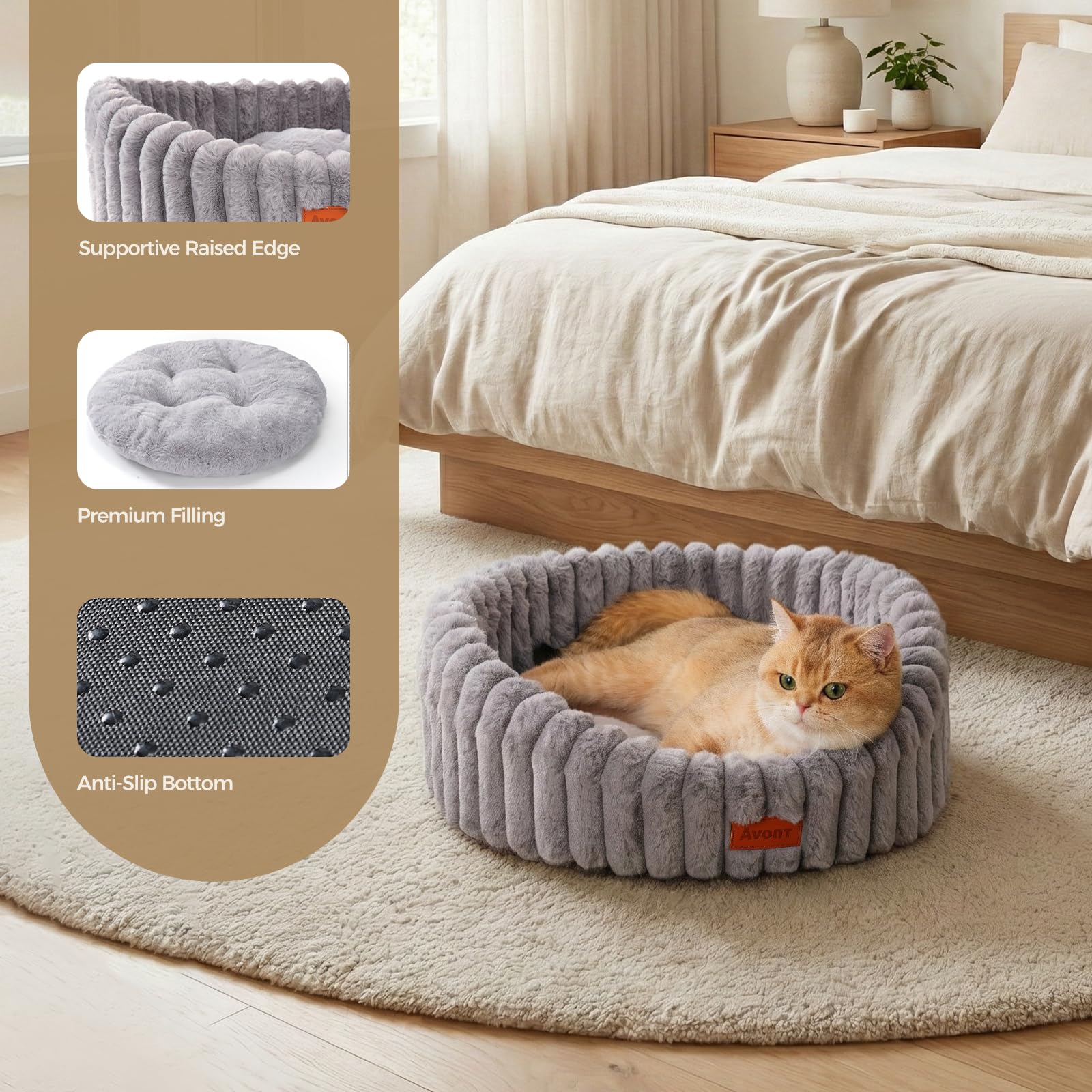 Avont Nido Morbido per Gatti - Cuccia Lavabile con Base Antiscivolo per Cuccioli e Cani Piccoli, Grigio Topo (M)