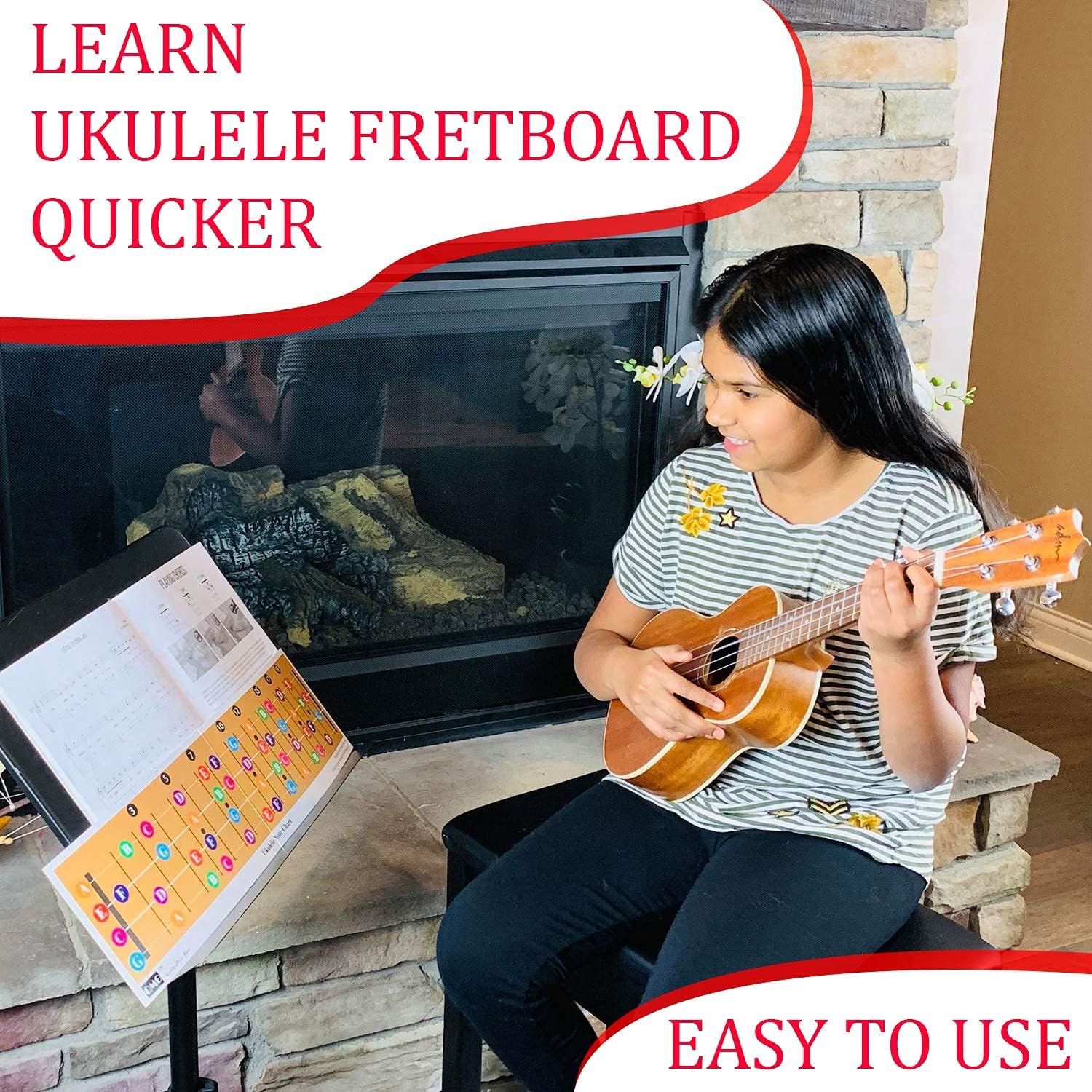 QMG Color Coded Ukulele Guitar Fretboard Note Chart Learn to Play Guitar and Music Theory, Suitable for all Levels, Made in USA image 2